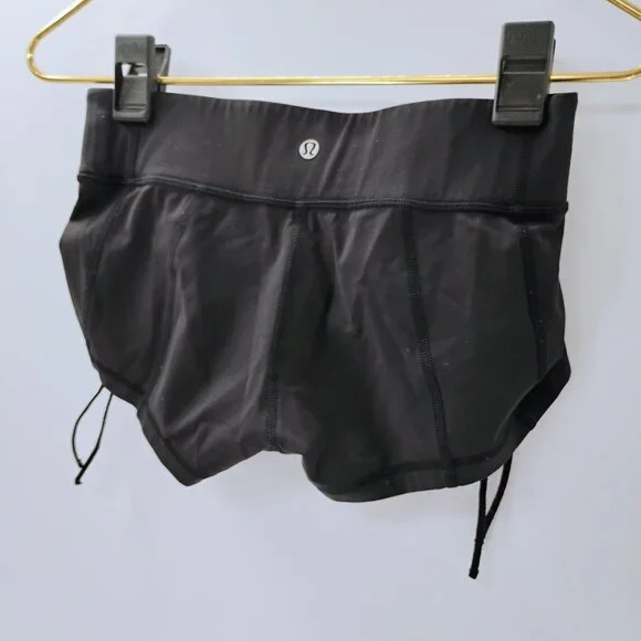 Lululemon Shorts Women 2 Black Mesh Over Miles Running Active Stretch Gym Logo - Picture 8 of 10